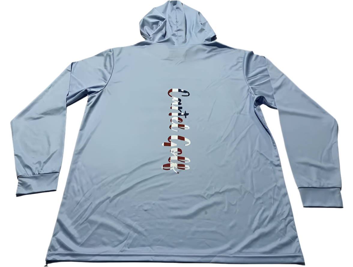 Lightweight Long Sleeve Hooded Shirt "Baby Blue USA PRIDE"