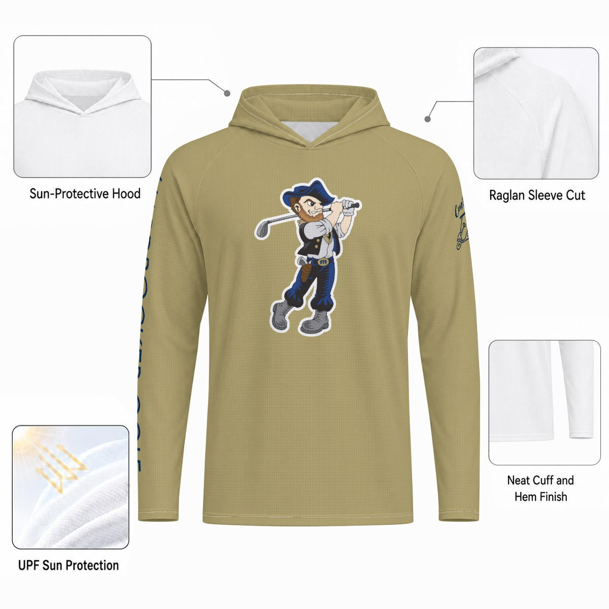 All-Over Print Men's Sun Performance Hooded Shirt "HARDROCKER GOLF" Gold