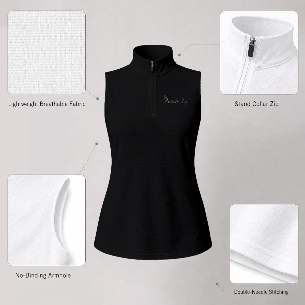 All-Over Print Women’s Sleeveless Sun-Protection Sports Polo