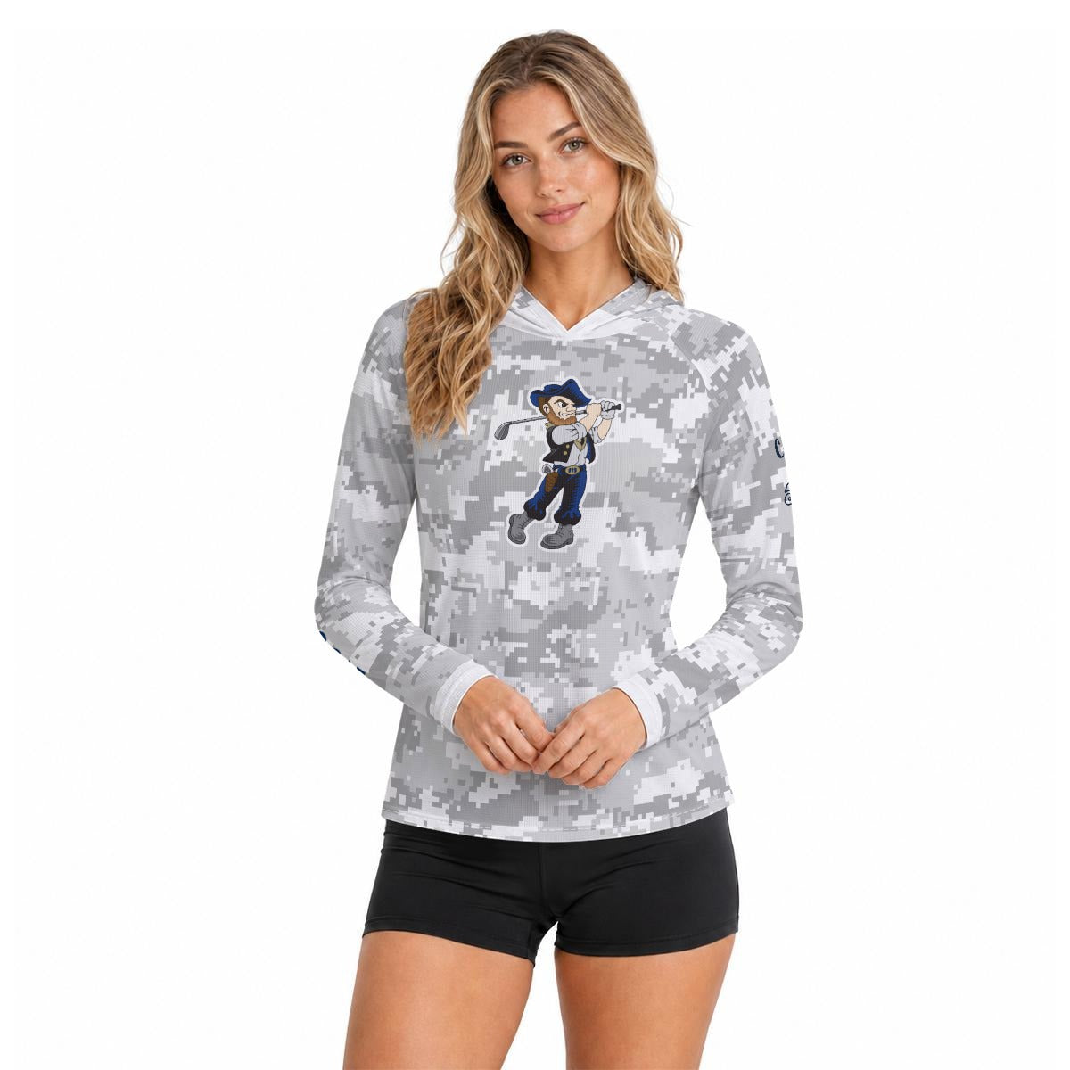 All-Over Print Women's Hooded Raglan Sun Performance Shirt With Long Sleeve "HARDROCKER GOLF" Camo