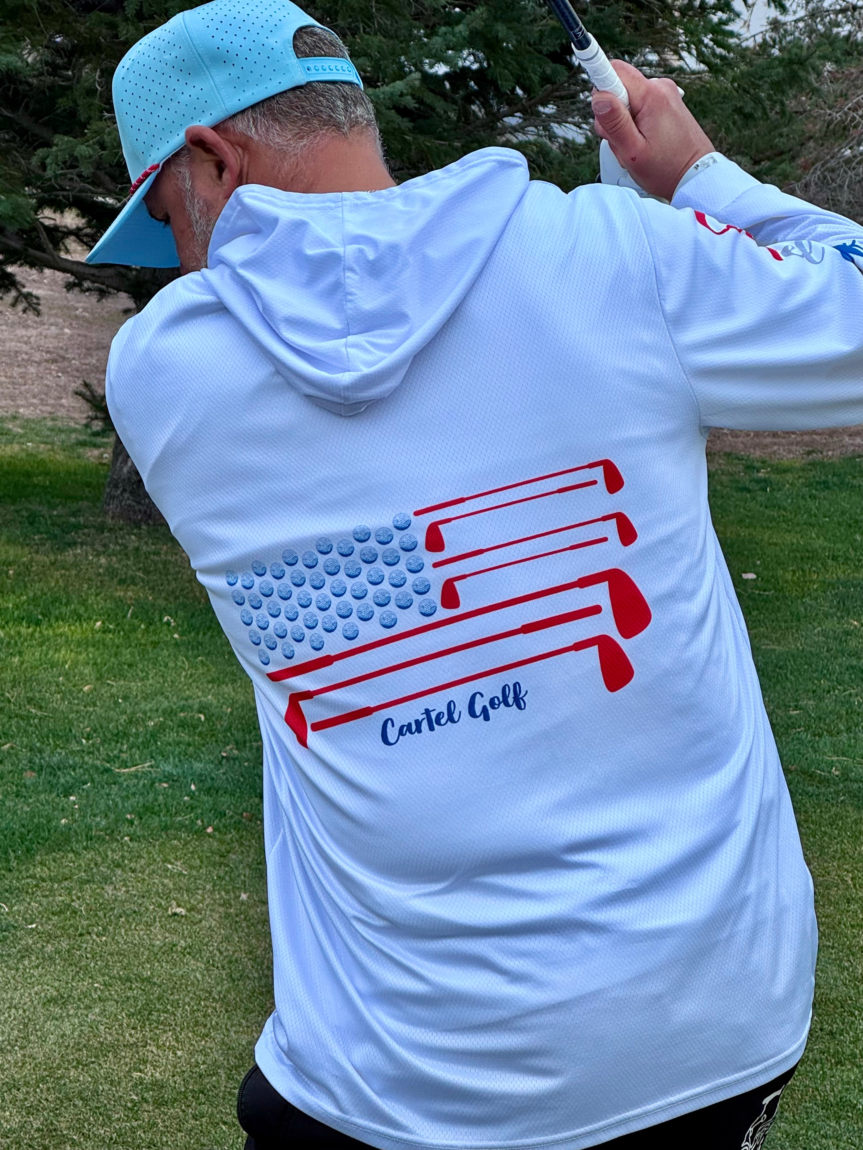 Lightweight Long Sleeve Hooded Shirt "White USA PRIDE"