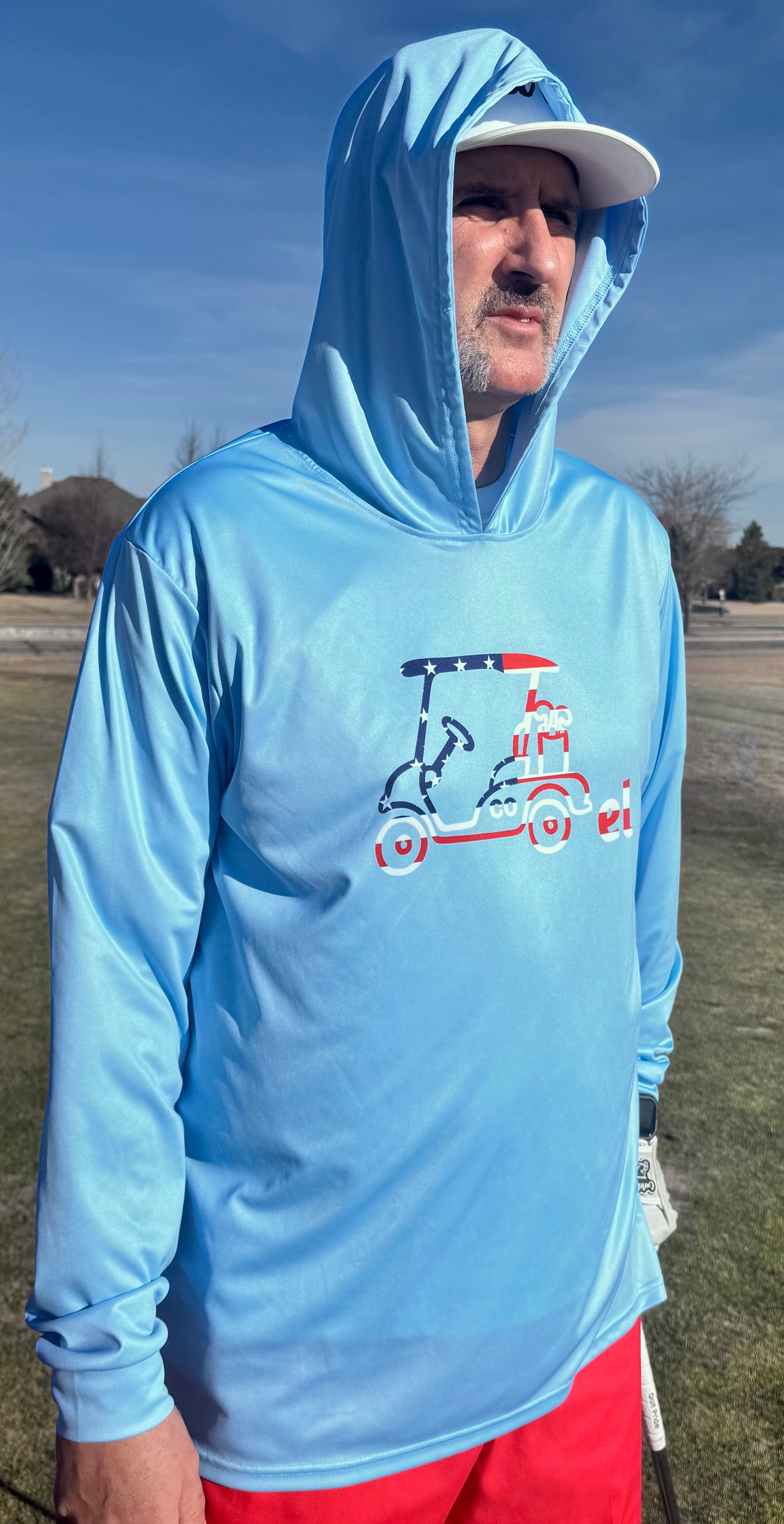 Lightweight Long Sleeve Hooded Shirt "Baby Blue USA PRIDE"