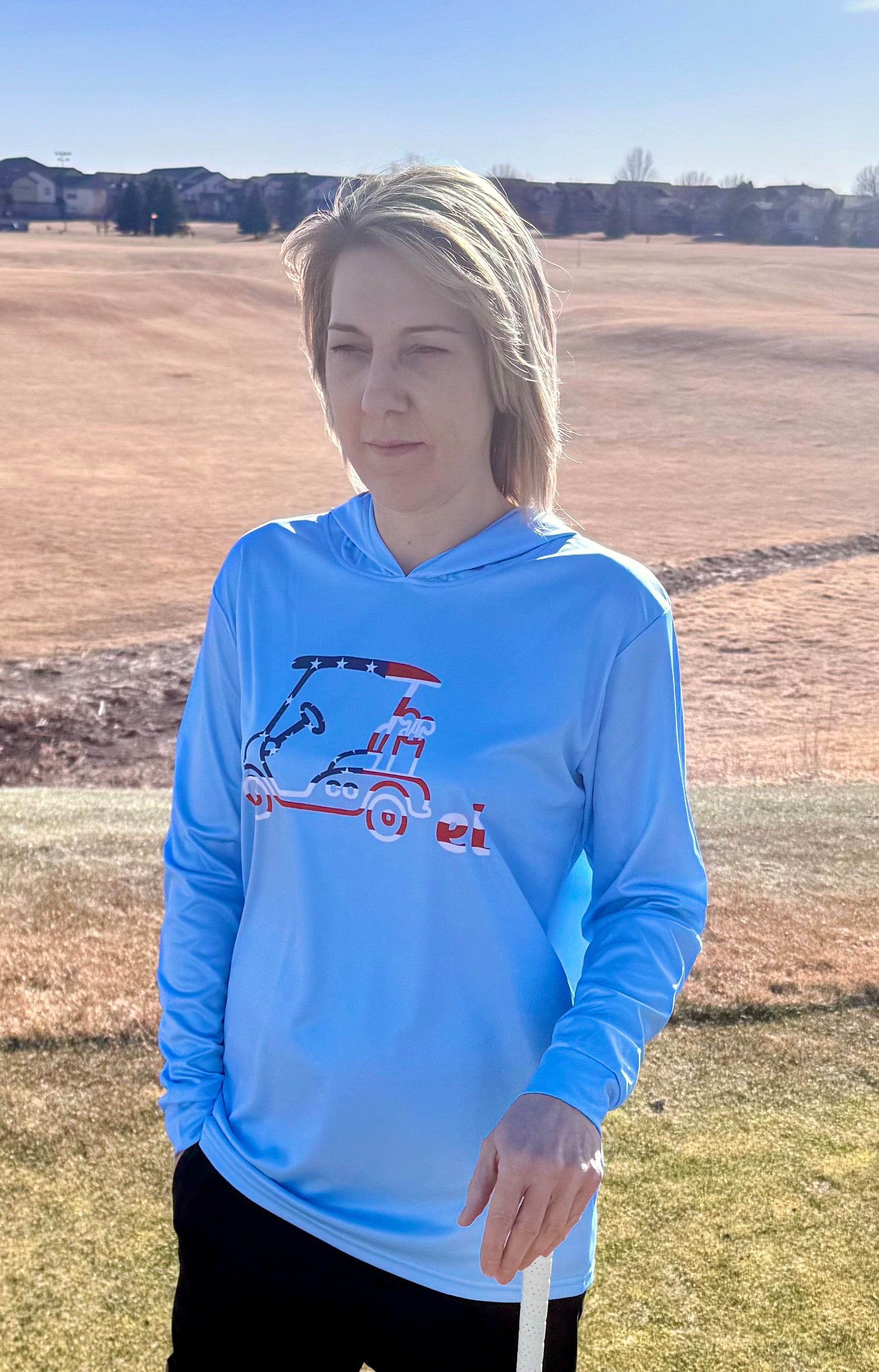 Lightweight Long Sleeve Hooded Shirt "Baby Blue USA PRIDE"