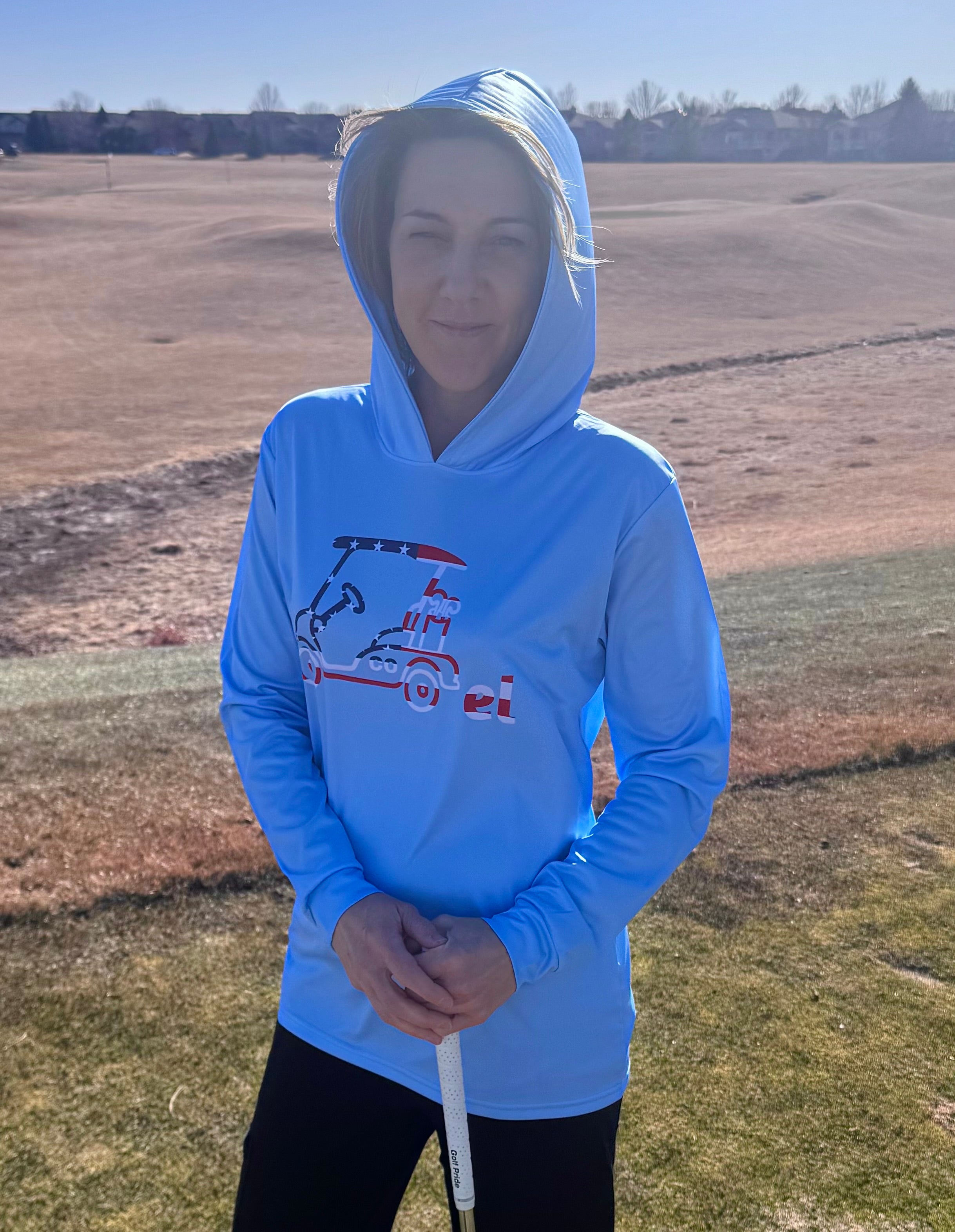 Lightweight Long Sleeve Hooded Shirt "Baby Blue USA PRIDE"