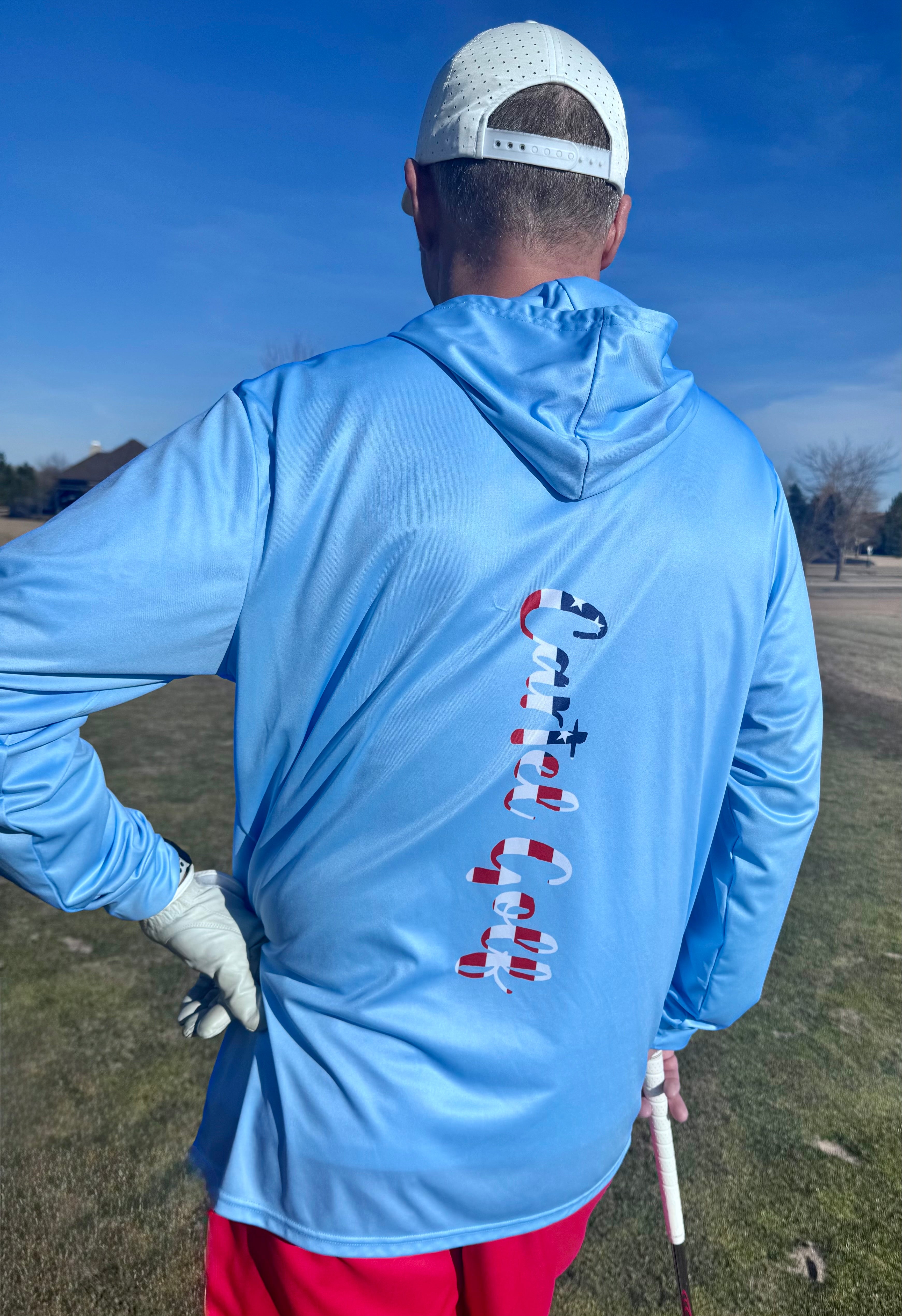 Lightweight Long Sleeve Hooded Shirt "Baby Blue USA PRIDE"