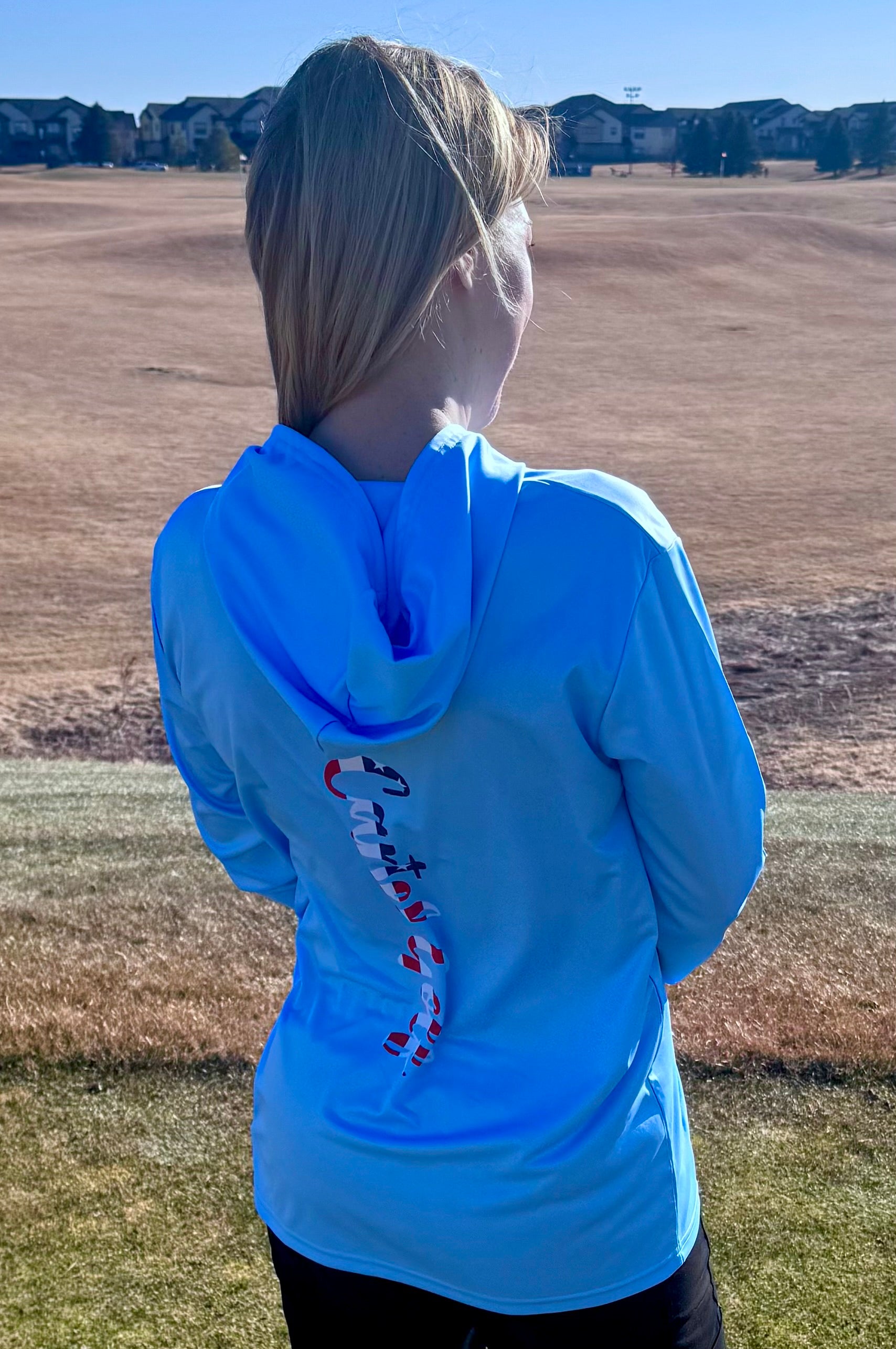 Lightweight Long Sleeve Hooded Shirt "Baby Blue USA PRIDE"