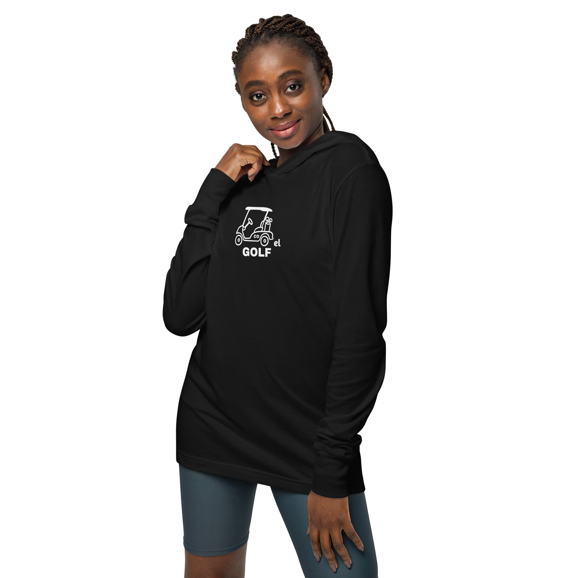 Hooded long-sleeve tee "Born to golf, forced to work"