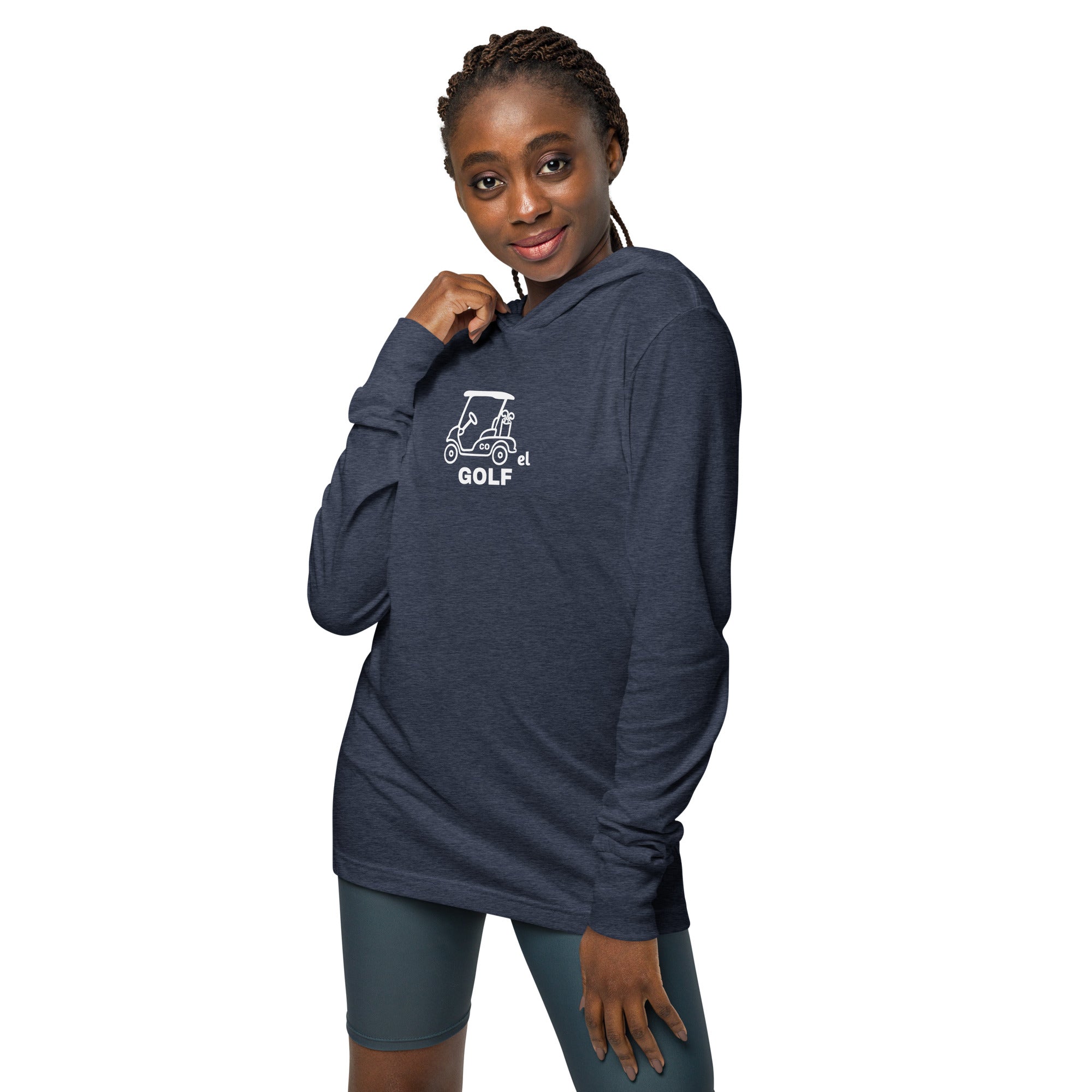 Hooded long-sleeve tee "Born to golf, forced to work"