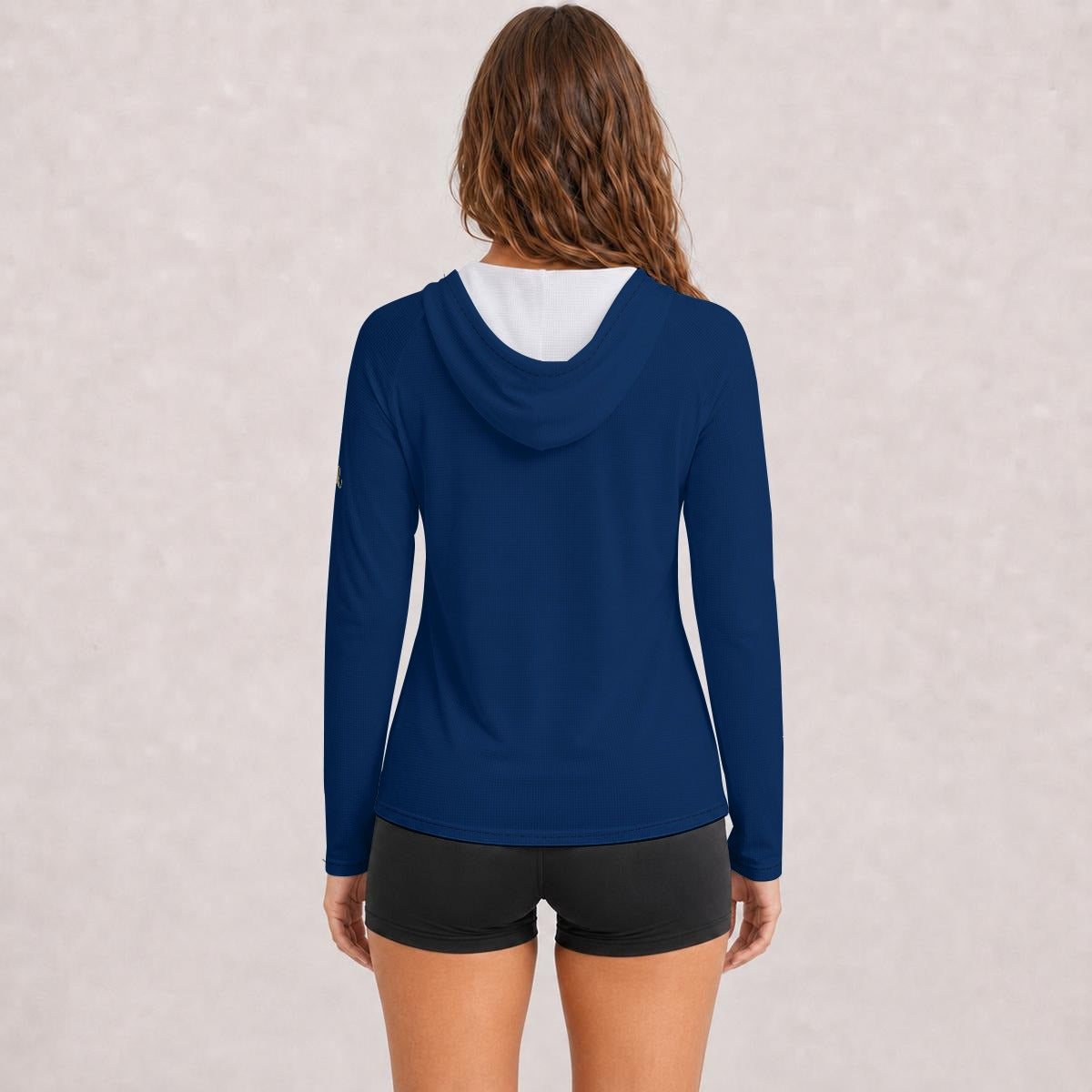All-Over Print Women's Hooded Raglan Sun Performance Shirt With Long Sleeve "HARDROCKER GOLF" Navy