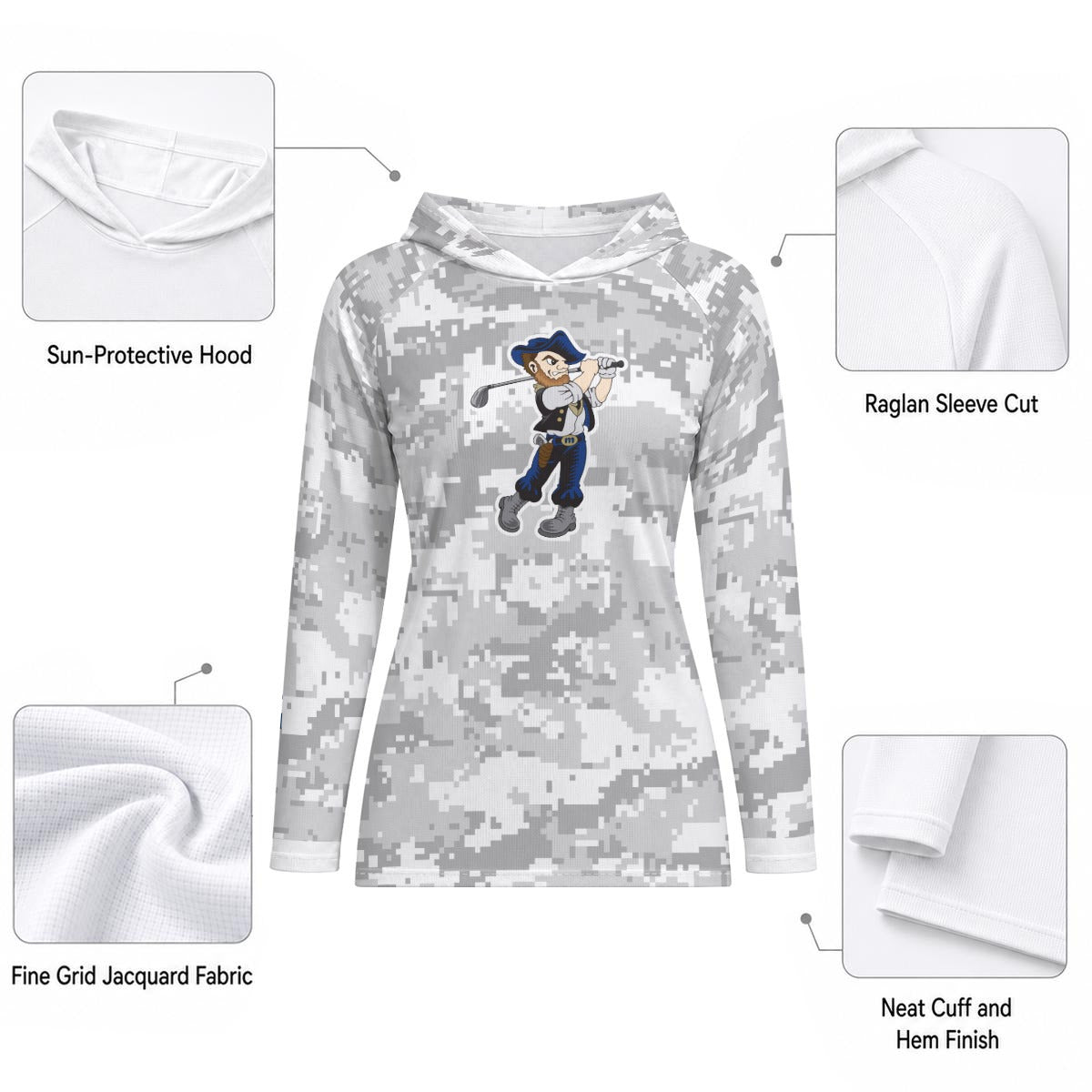 All-Over Print Women's Hooded Raglan Sun Performance Shirt With Long Sleeve "HARDROCKER GOLF" Camo