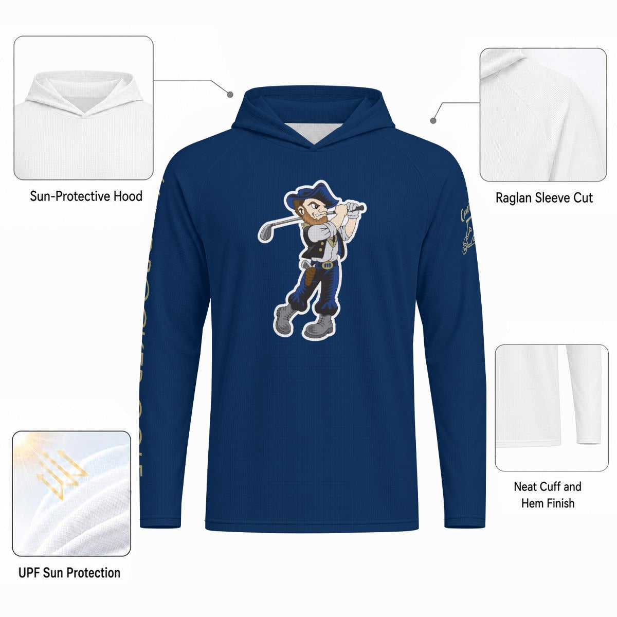 All-Over Print Men's Sun Performance Hooded Shirt "HARDROCKER GOLF" Navy