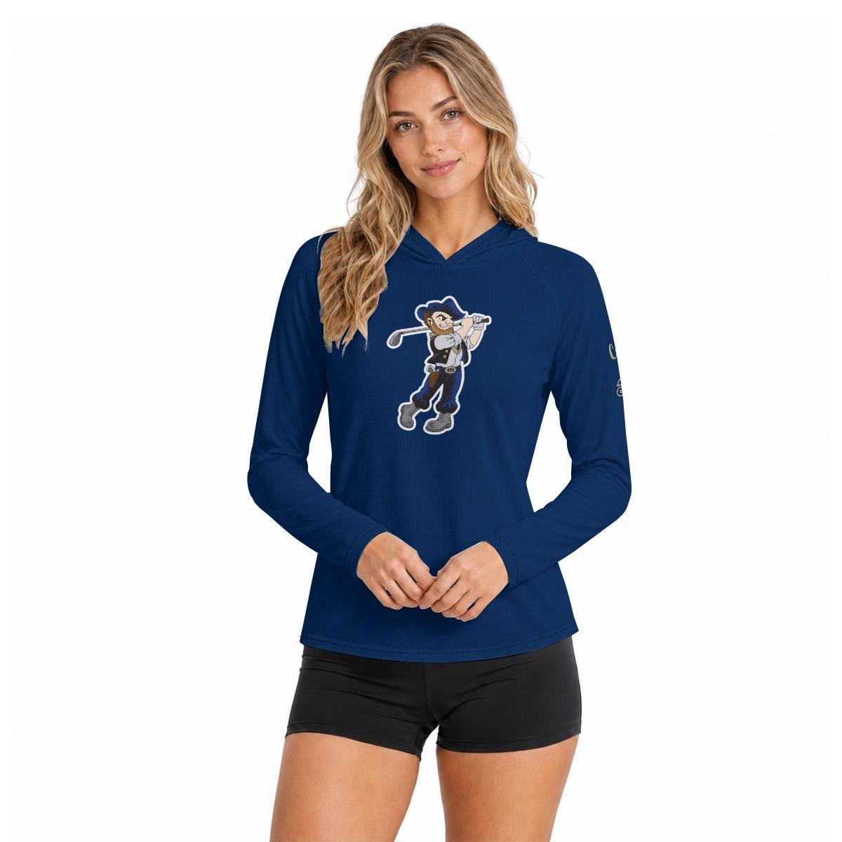 All-Over Print Women's Hooded Raglan Sun Performance Shirt With Long Sleeve "HARDROCKER GOLF" Navy