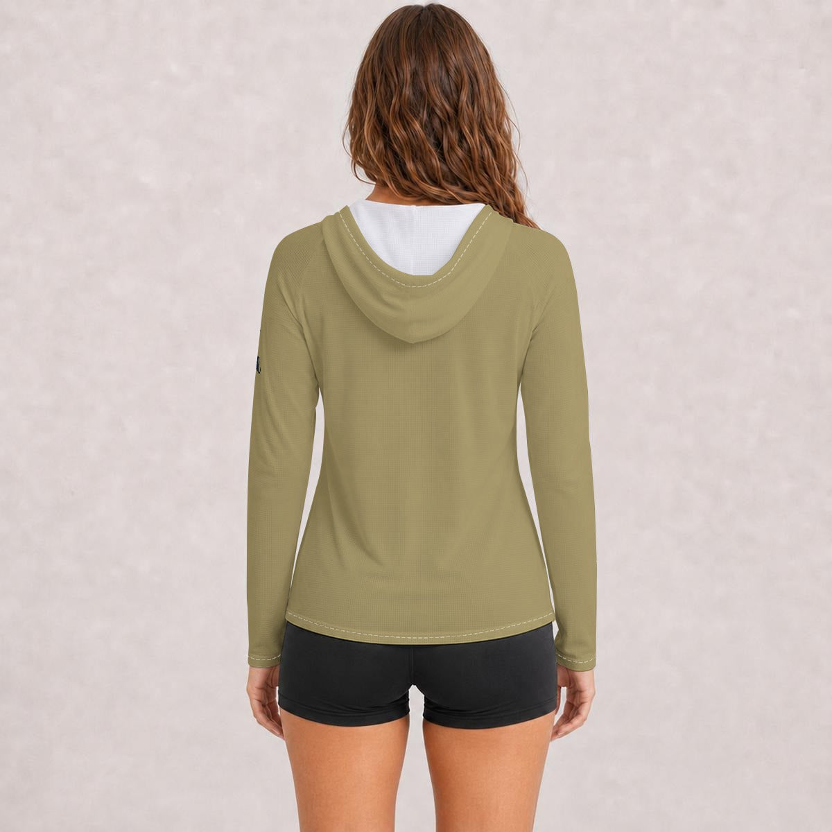 All-Over Print Women's Hooded Raglan Sun Performance Shirt With Long Sleeve "HARDROCKER GOLF" Gold