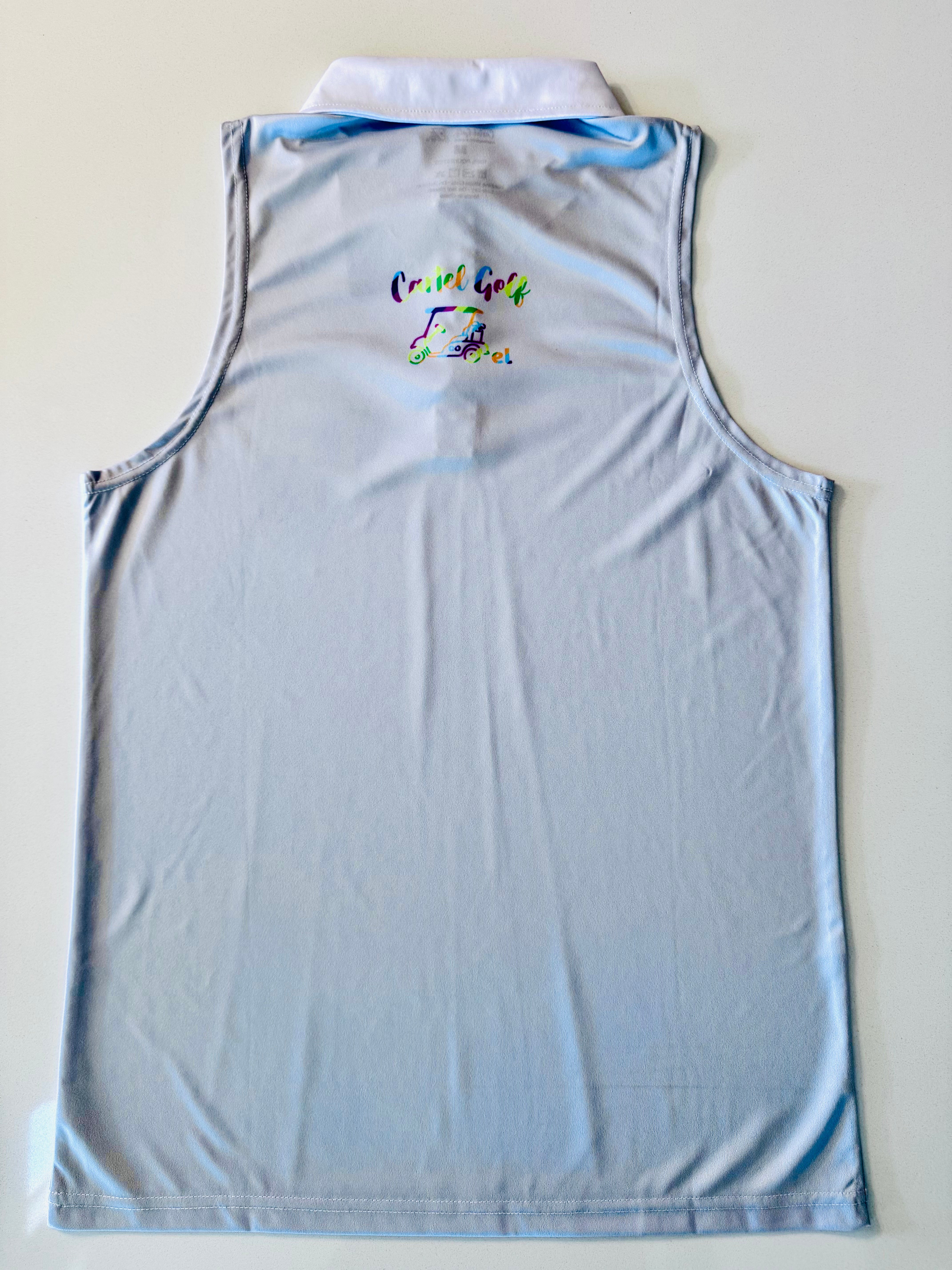 Grey Sleeveless Polo with Colorful Logo