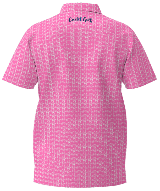 PRESALE Men's Pink Polo w/White Carts "Primetime Golf" PRESALE