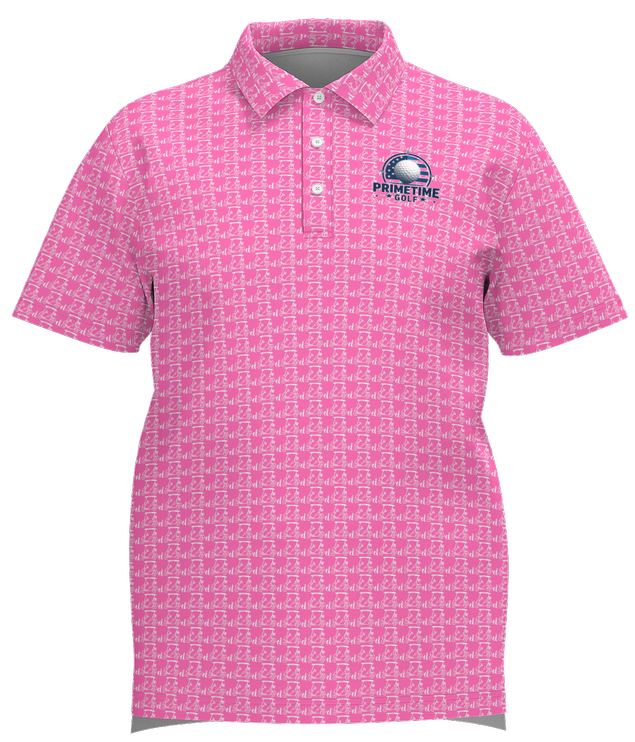 PRESALE Men's Pink Polo w/White Carts "Primetime Golf" PRESALE