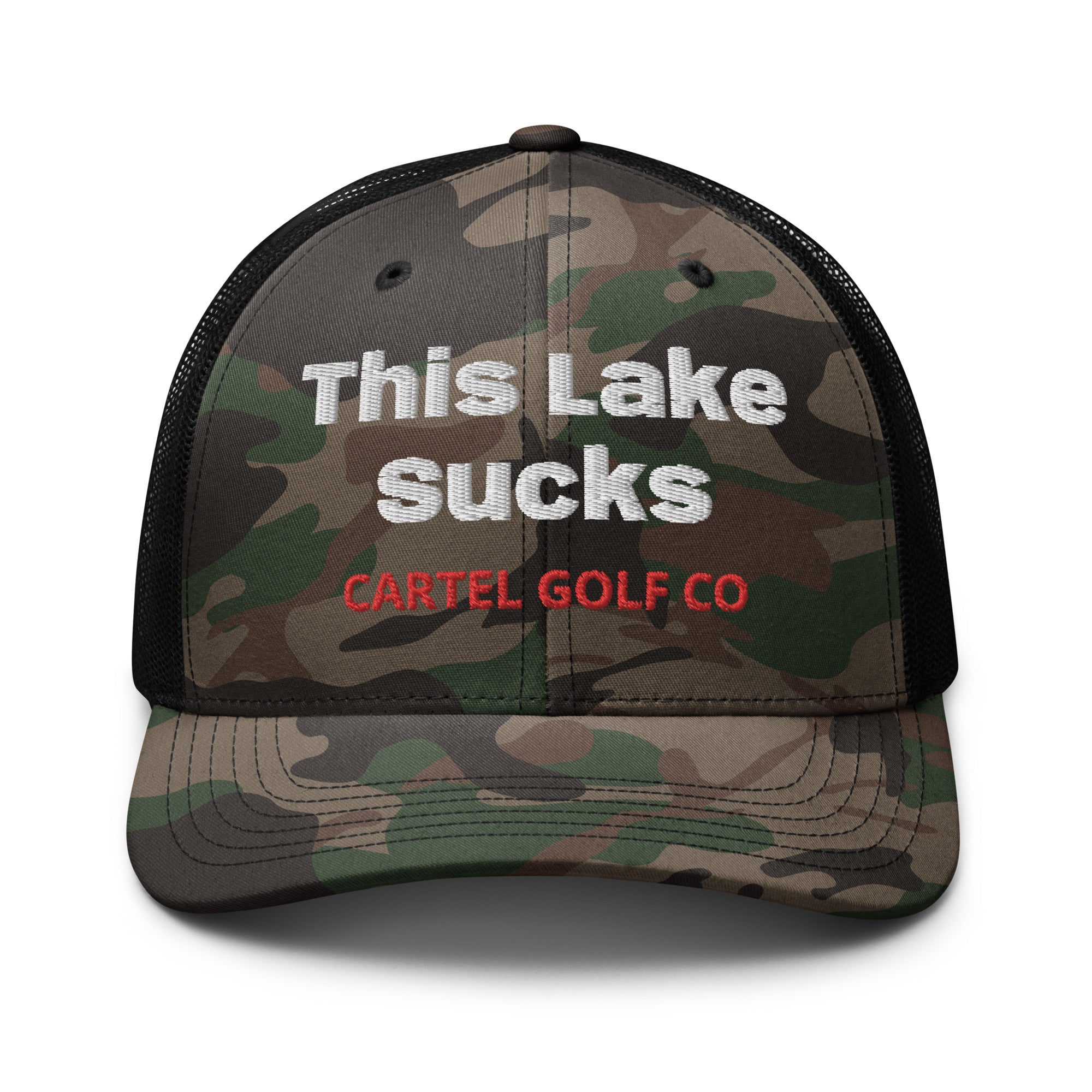 Camouflage trucker hat "This Lake Sucks"