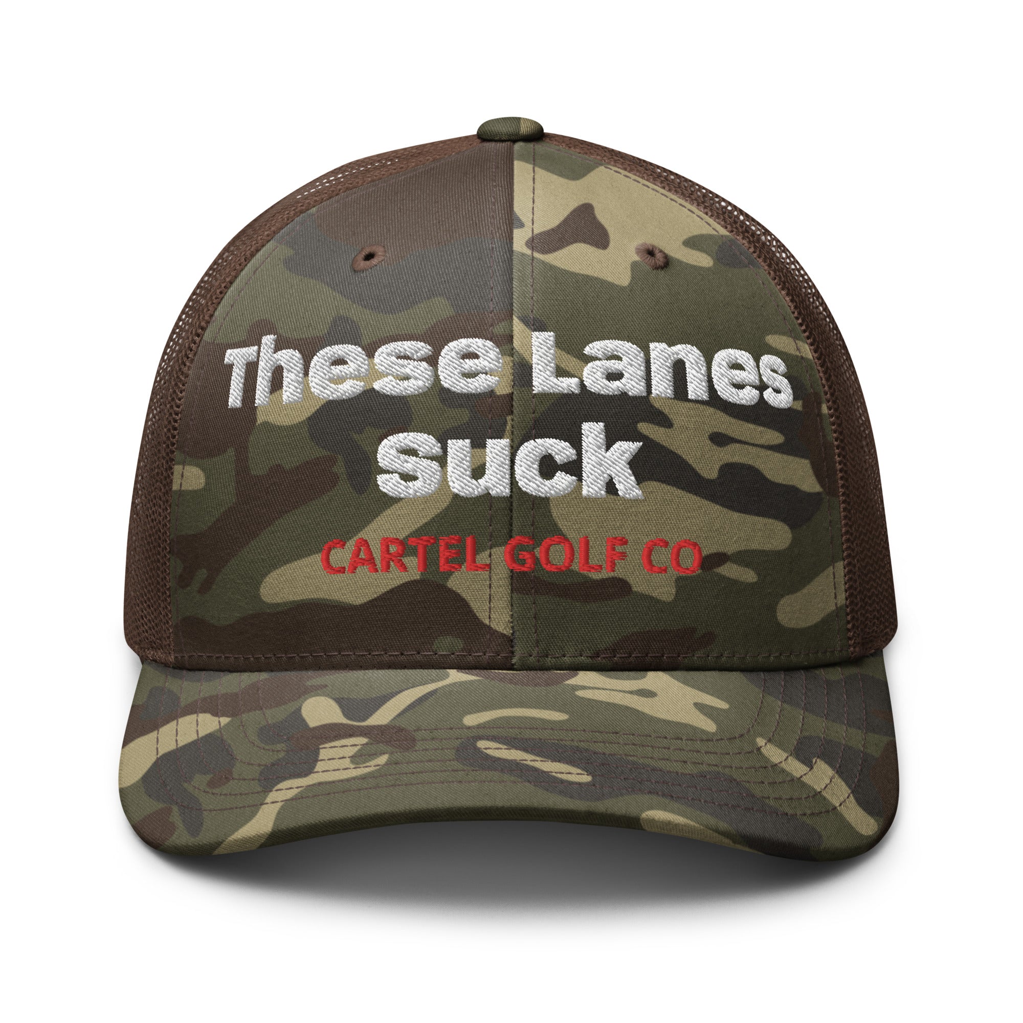 Camouflage trucker hat "These Lanes Suck"