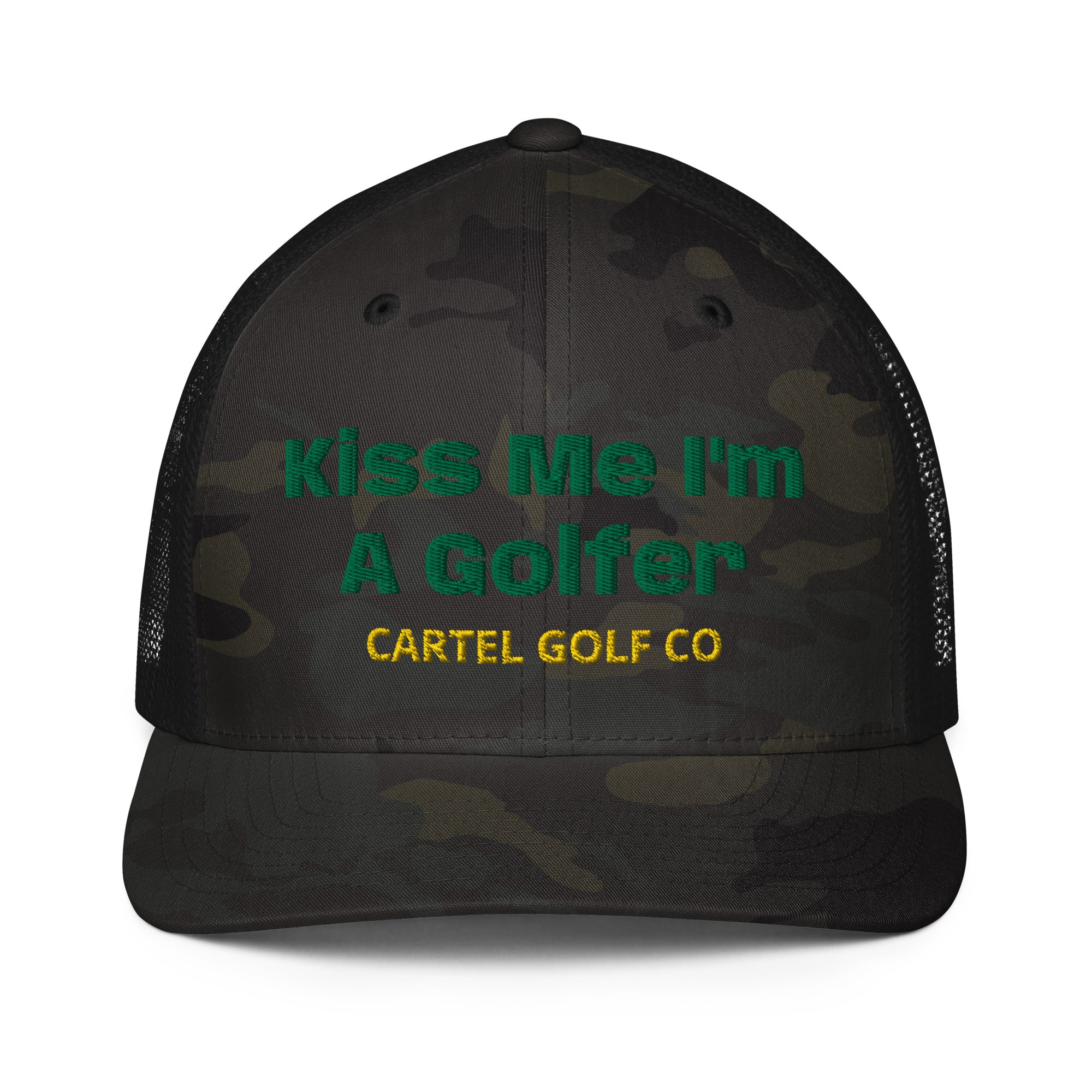 Closed-back trucker cap "Kiss Me I'm A Golfer"