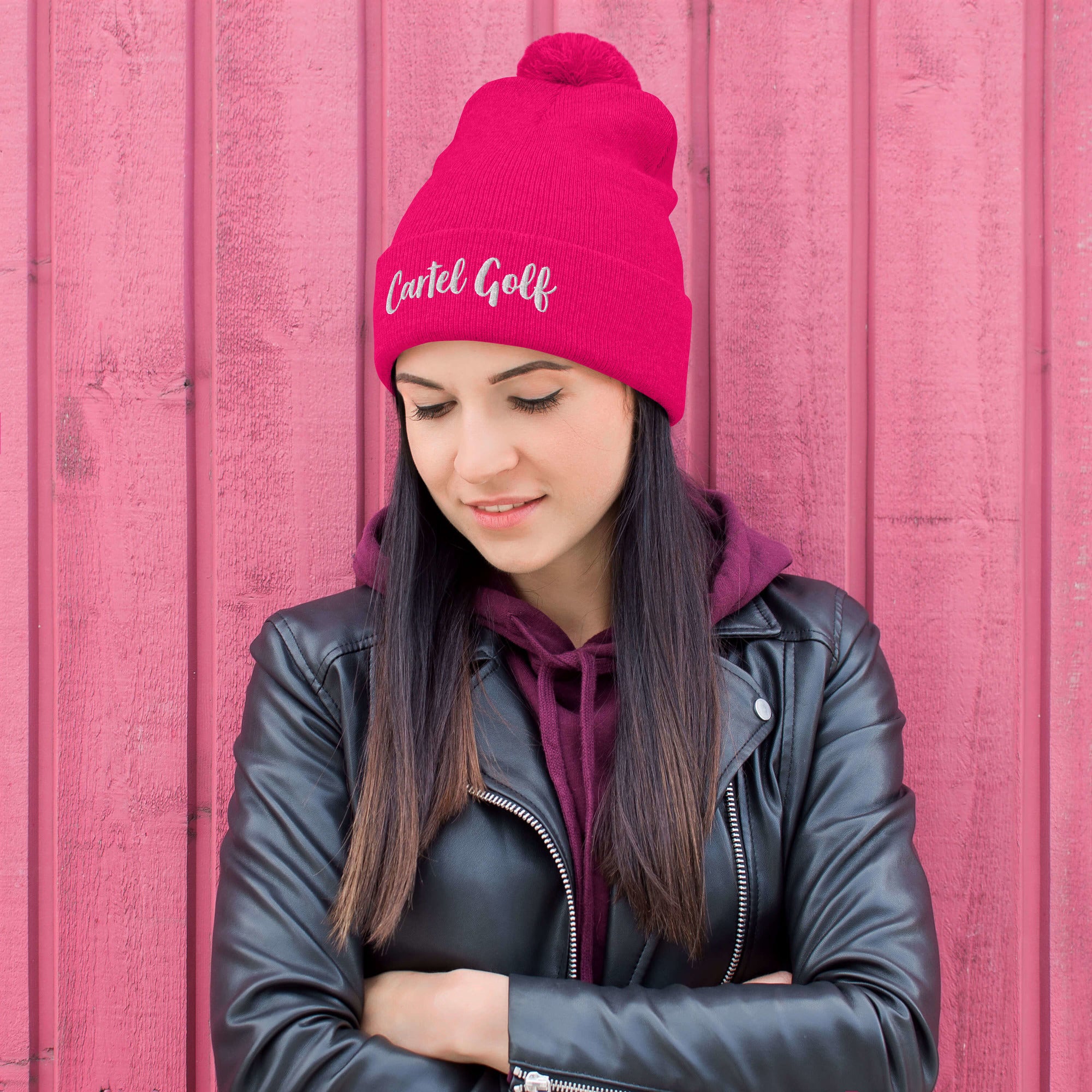 Pom-Pom Beanie "Breast Cancer Awarness"